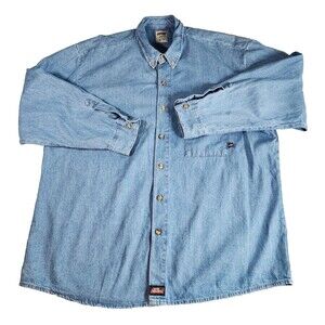 Vintage 90s Dickies Denim Shirt Button Down Mens XXL Light Blue Long Sleeve